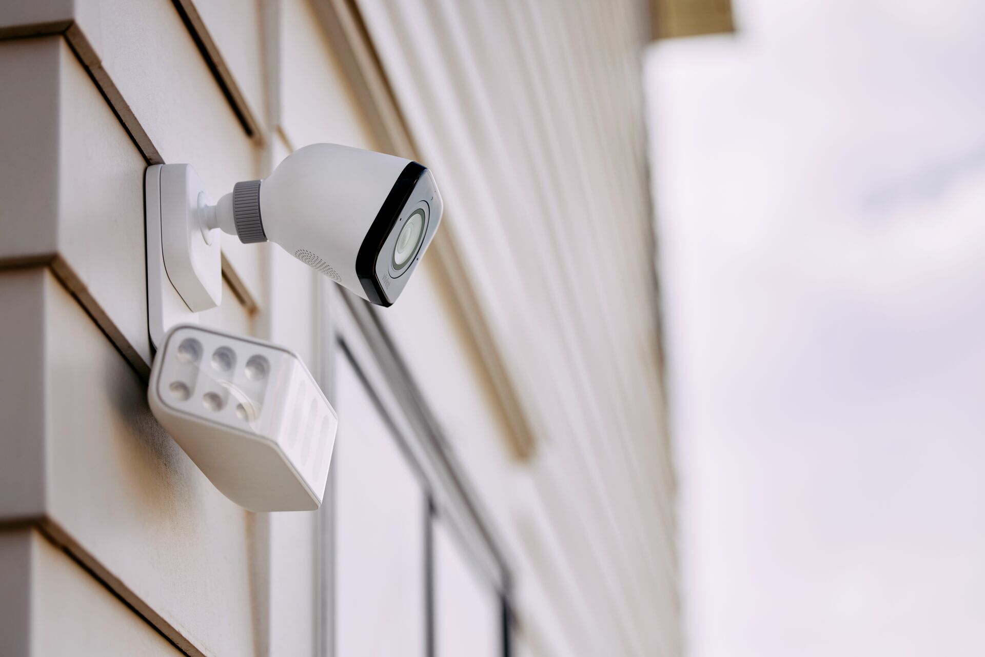 Close-Up View of Outdoor Commercial-Grade Security Camera with Infrared Array
